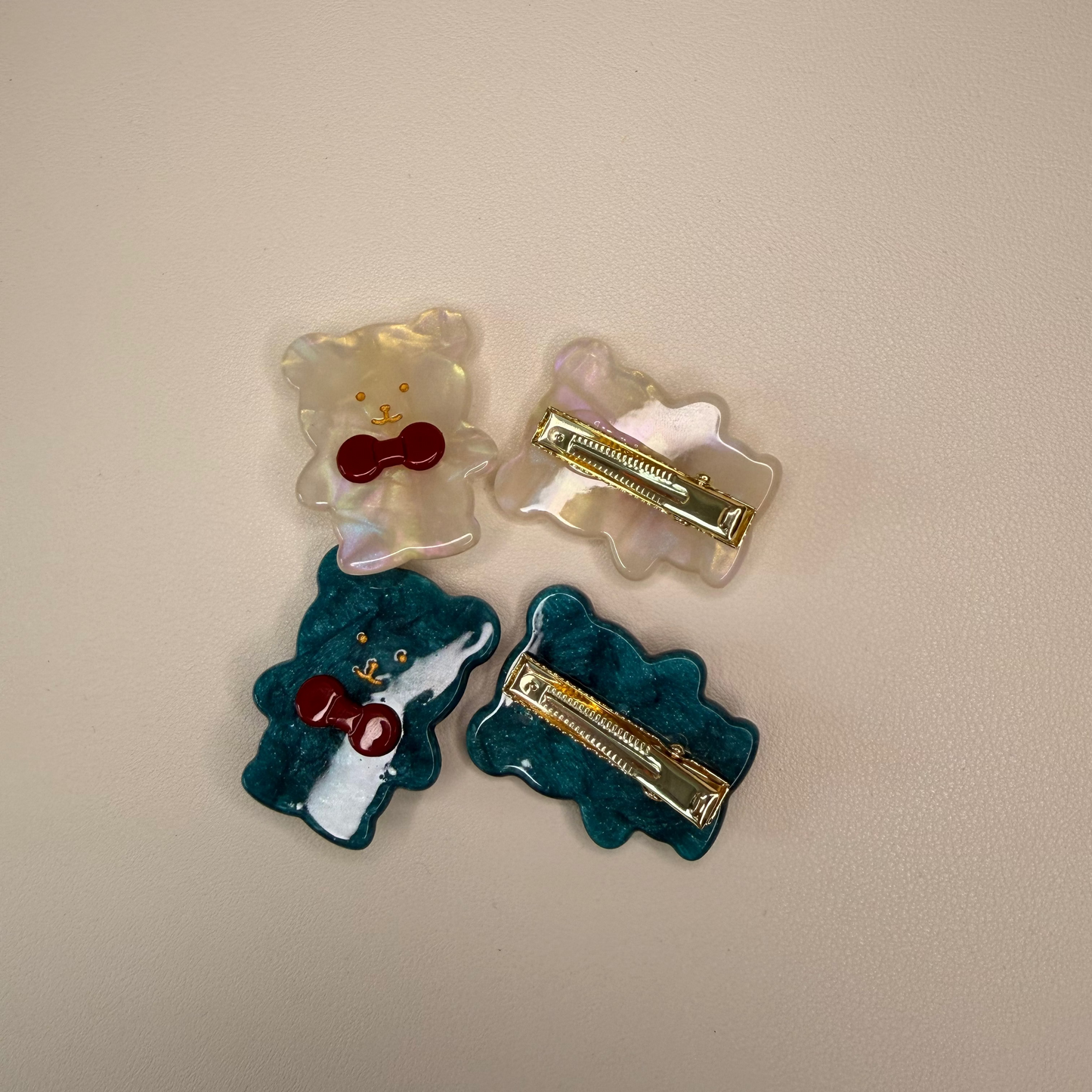 Bear Hair Clip with Red Bow