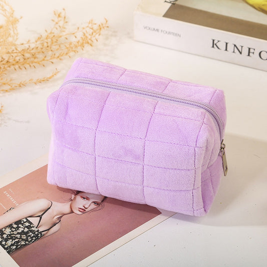 Plush Checkered Makeup Pouch
