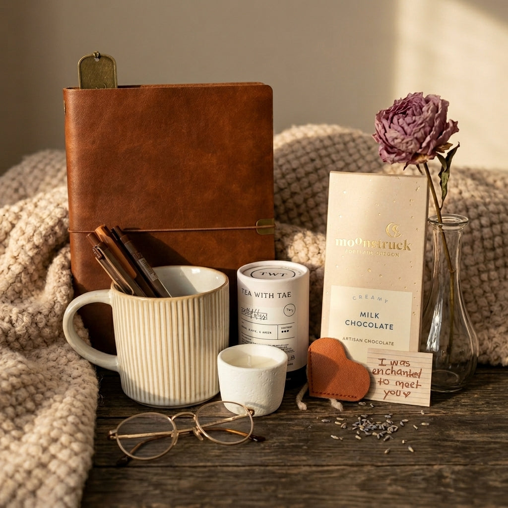 Cozy Comfort Box by Pagelume — branded gift box with ribbon, ready to ship for birthday or care package