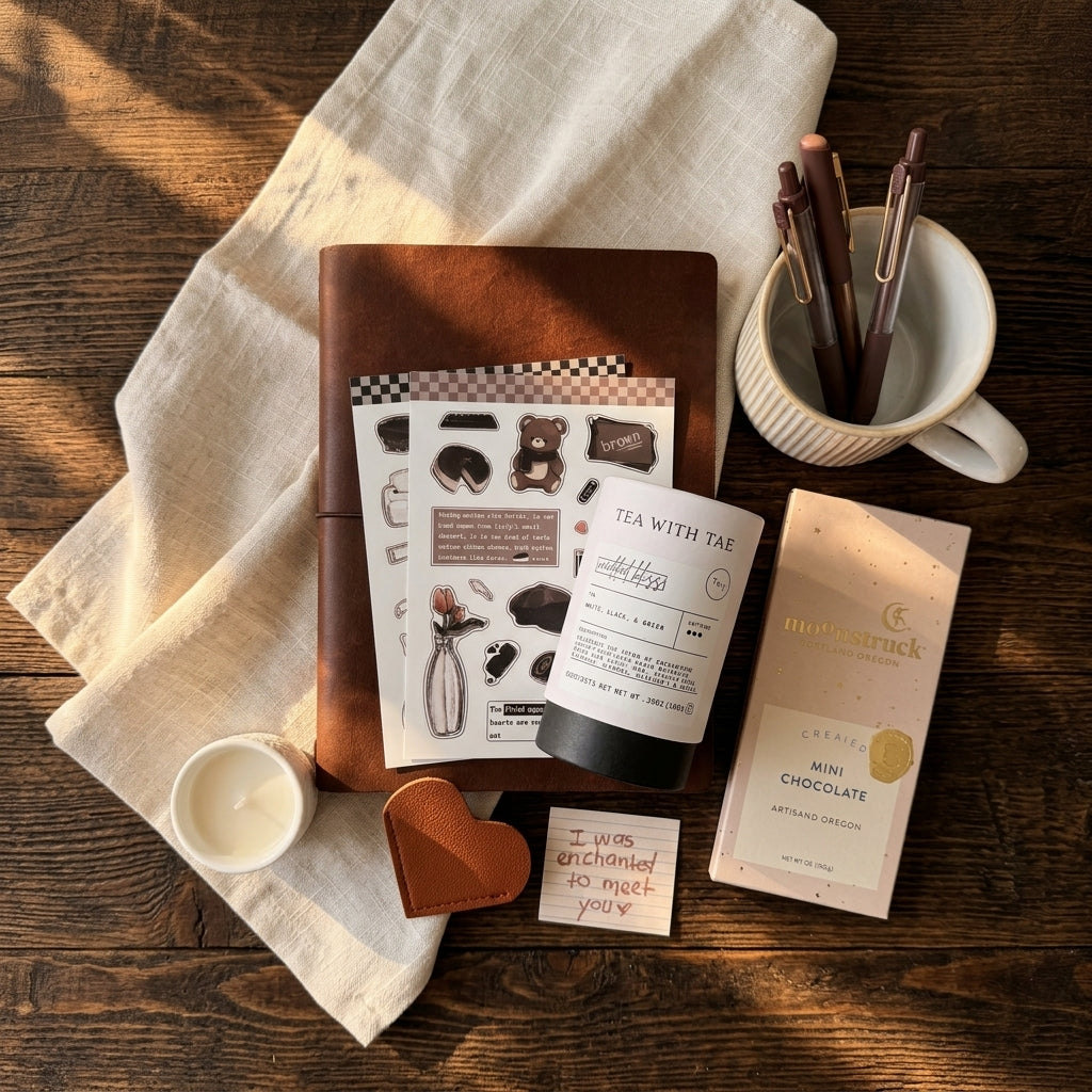 Affordable cozy gift box for her under $50 — candle, tea, chocolate, journal, perfect care package