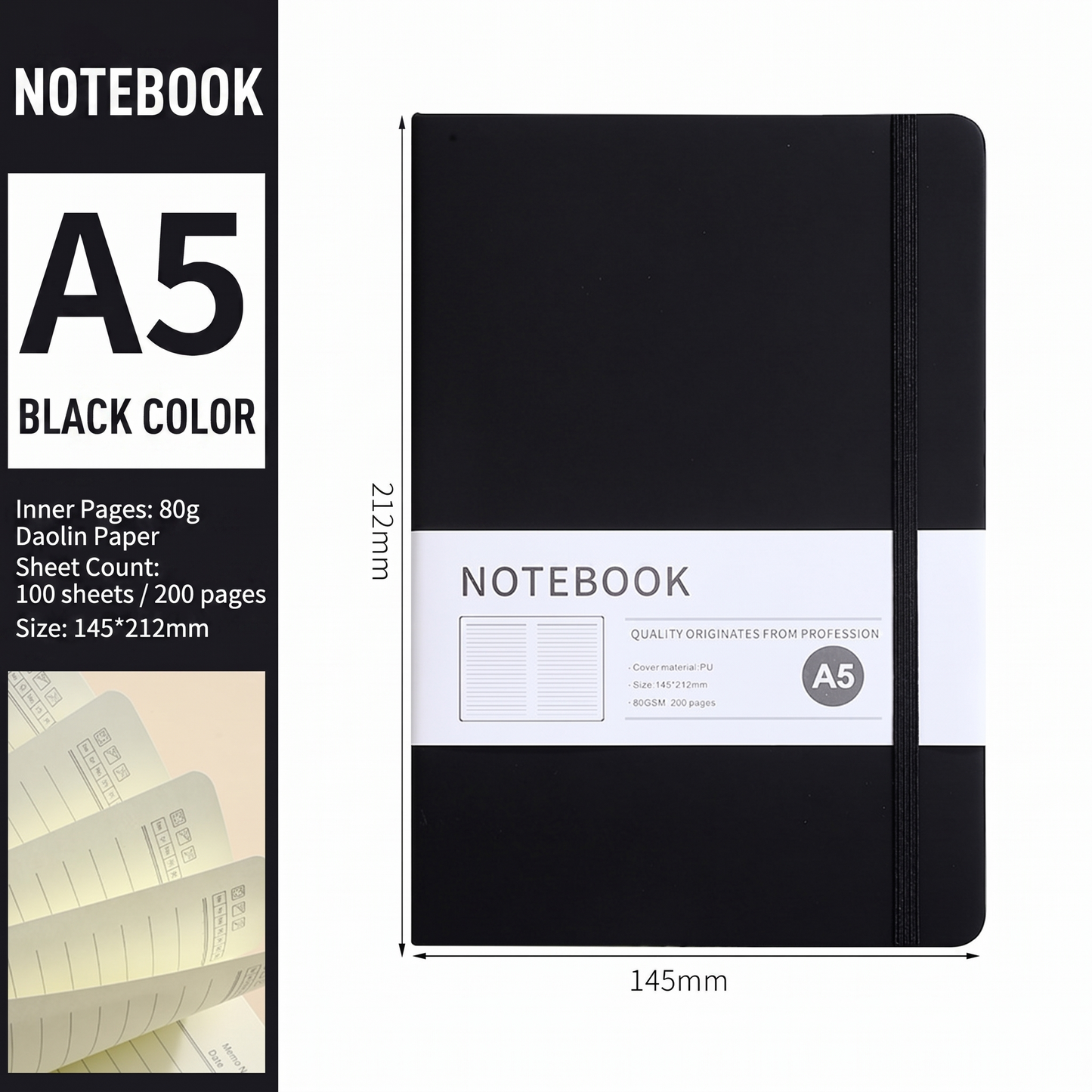 A5 Leather Notebook with Elastic Band