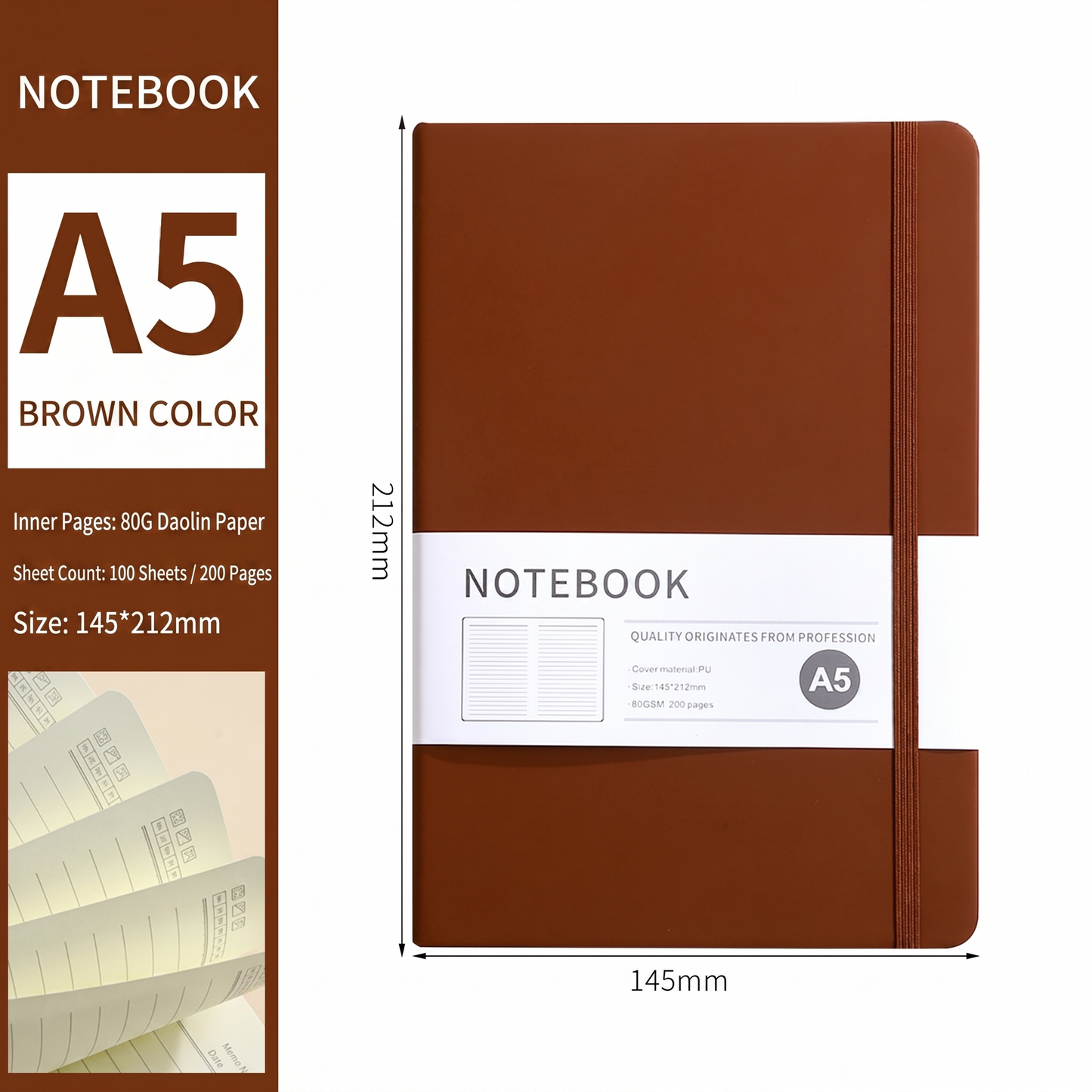 A5 Leather Notebook with Elastic Band