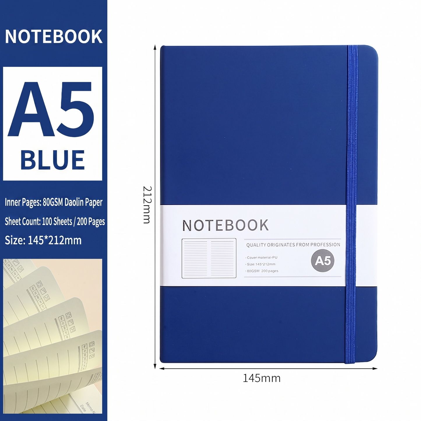 A5 Leather Notebook with Elastic Band