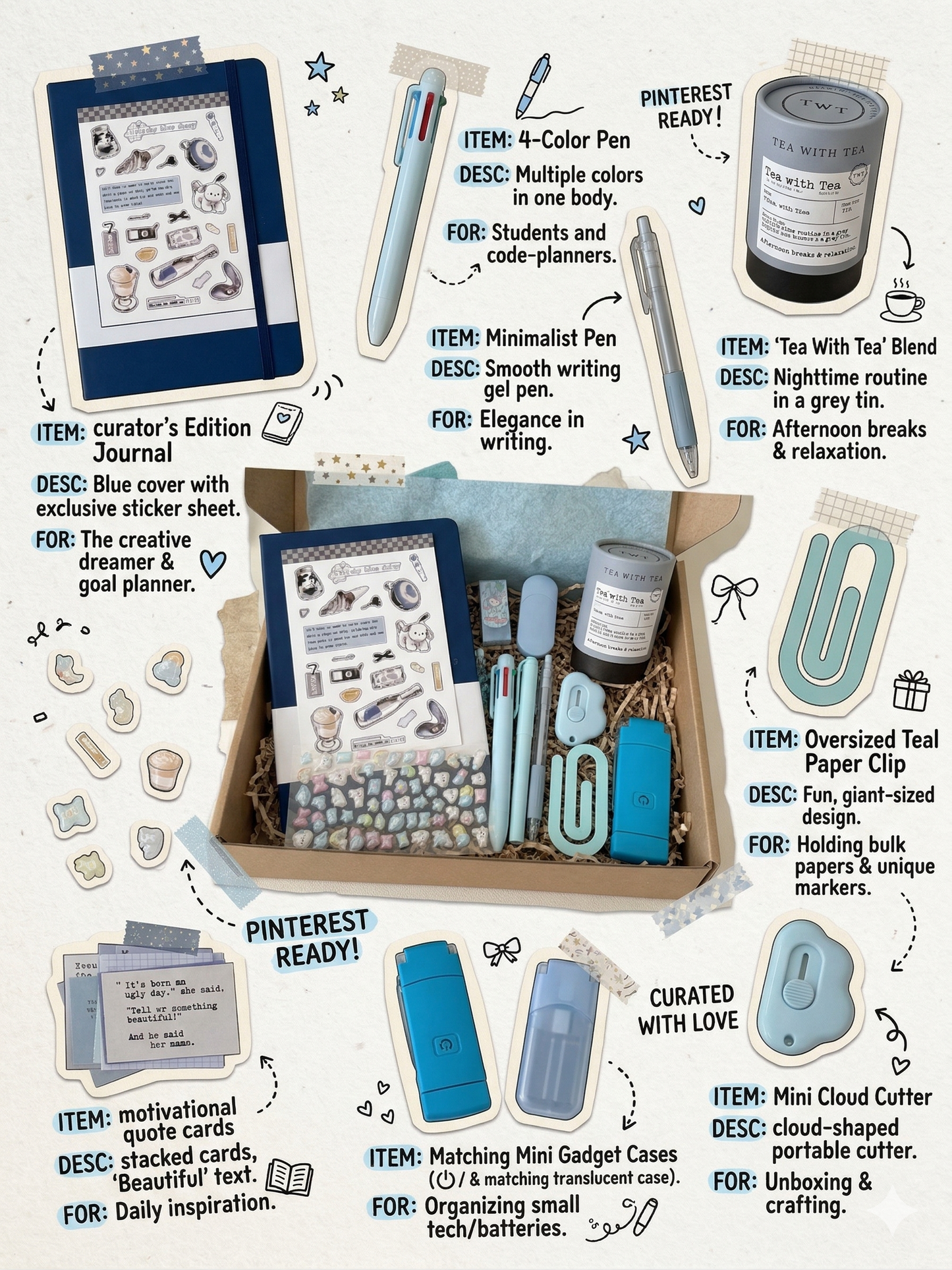 Fresh Blue Stationery Gift Box | Calm Aesthetic Set for Her