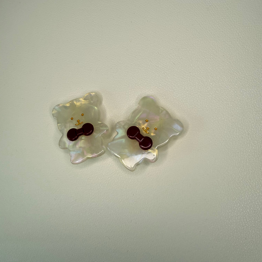 Bear Hair Clip with Red Bow